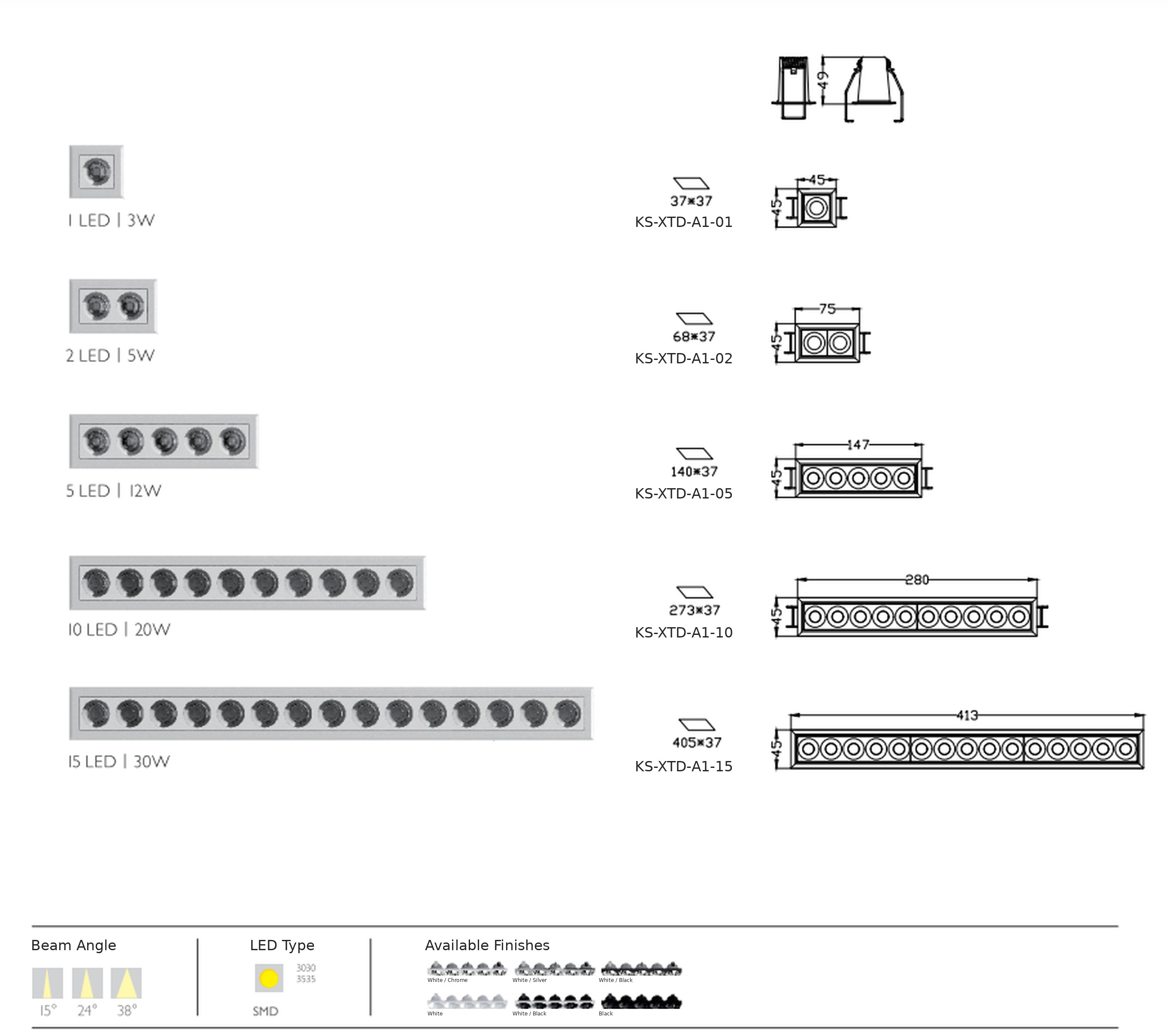 KONS KS-XTD-A1 Recessed Linear LED Spotlight | 1–15 Heads KONS KS-XTD-A1 Recessed Linear LED Spotlight | 1–15 Heads