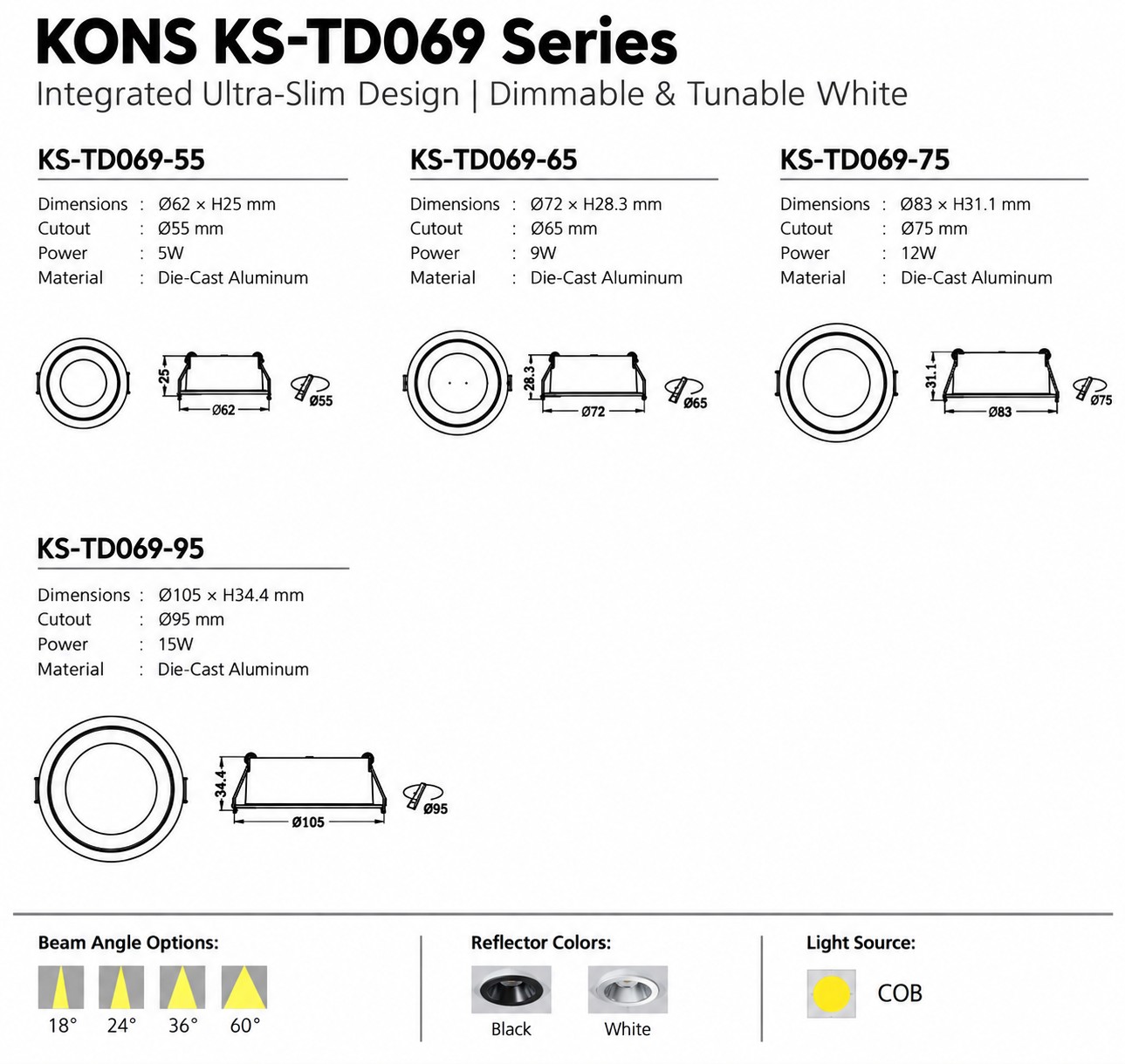 Ultra-Slim Dimmable & Tunable White LED Downlight 5–15W for Commercial Projects | KS-TD069 Series Ultra-Slim Dimmable & Tunable White LED Downlight 5–15W for Commercial Projects | KS-TD069 Series