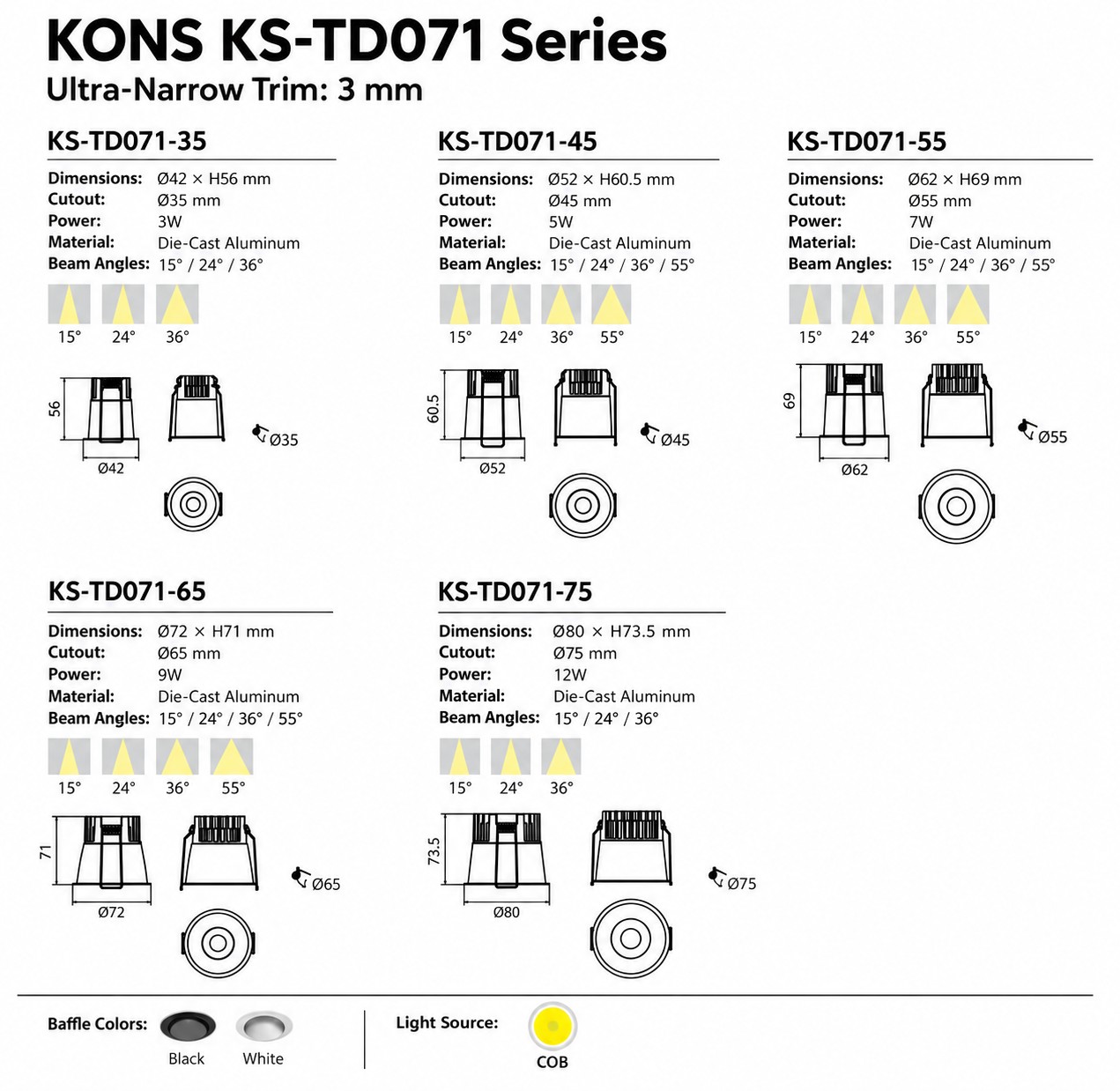 Ultra-Narrow Trim LED Downlight 3–12W for Commercial Projects | KS-TD071 Series Ultra-Narrow Trim LED Downlight 3–12W for Commercial Projects | KS-TD071 Series
