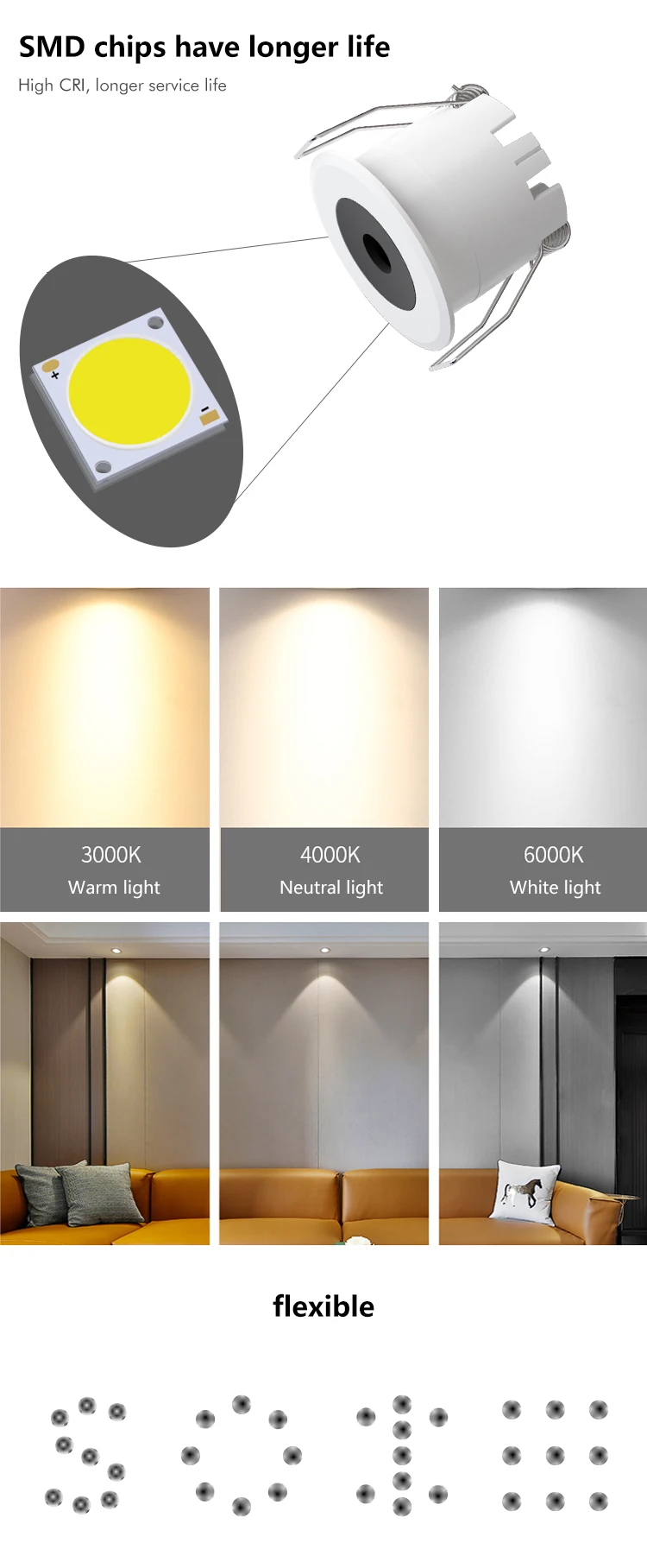 Manufacturer Anti-glare Small Size Recessed Decoration CCT Tri Color Spot Light SMD 3 5 8 15 Watt LED Dimmable Mini Downlight