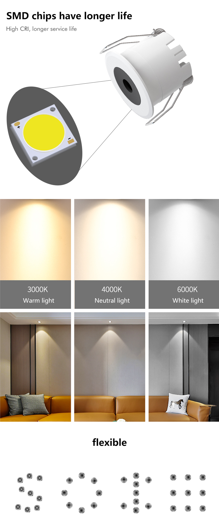 product-750-1816 Manufacturer Anti-glare Small Size Recessed Decoration CCT Tri Color Spot Light SMD 3 5 8 15 Watt LED Dimmable Mini Downlight