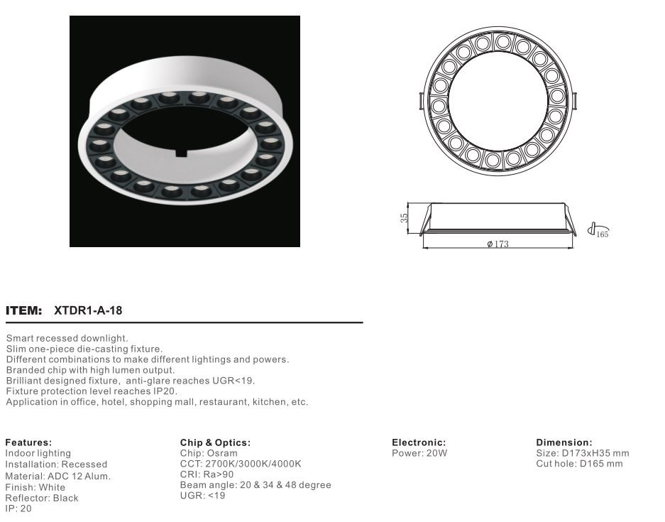 SMD 20W 18LIGHTS Circular Recessed Linear Light image