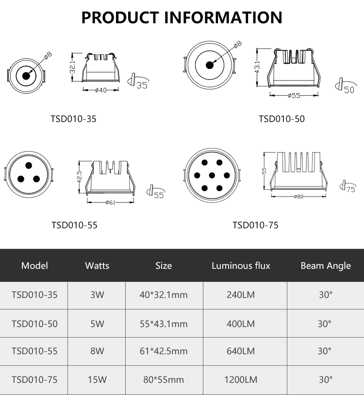 product-750-814 Manufacturer Anti-glare Small Size Recessed Decoration CCT Tri Color Spot Light SMD 3 5 8 15 Watt LED Dimmable Mini Downlight