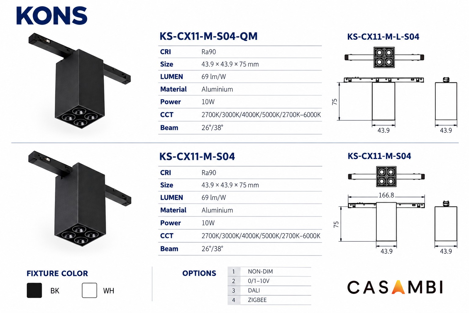 KONS Square Magnetic Track Downlight | 10W | Four-Lens Design