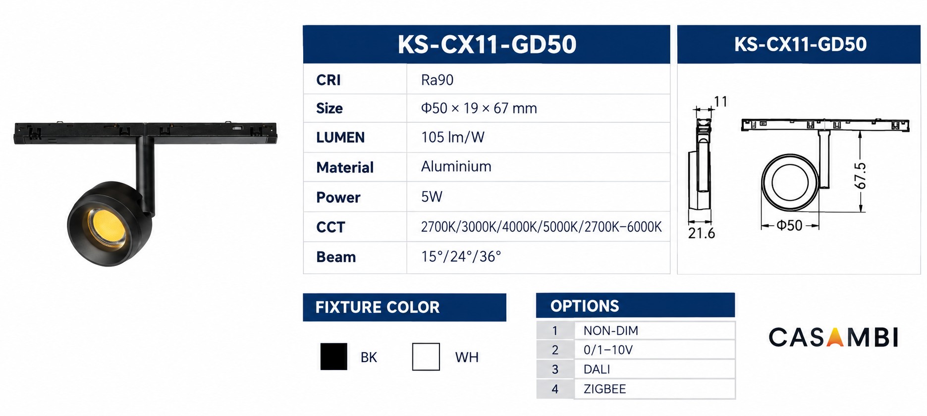 KONS Round Adjustable Magnetic Track Spotlight | 5W | CRI 90 KONS Round Adjustable Magnetic Track Spotlight | 5W | CRI 90