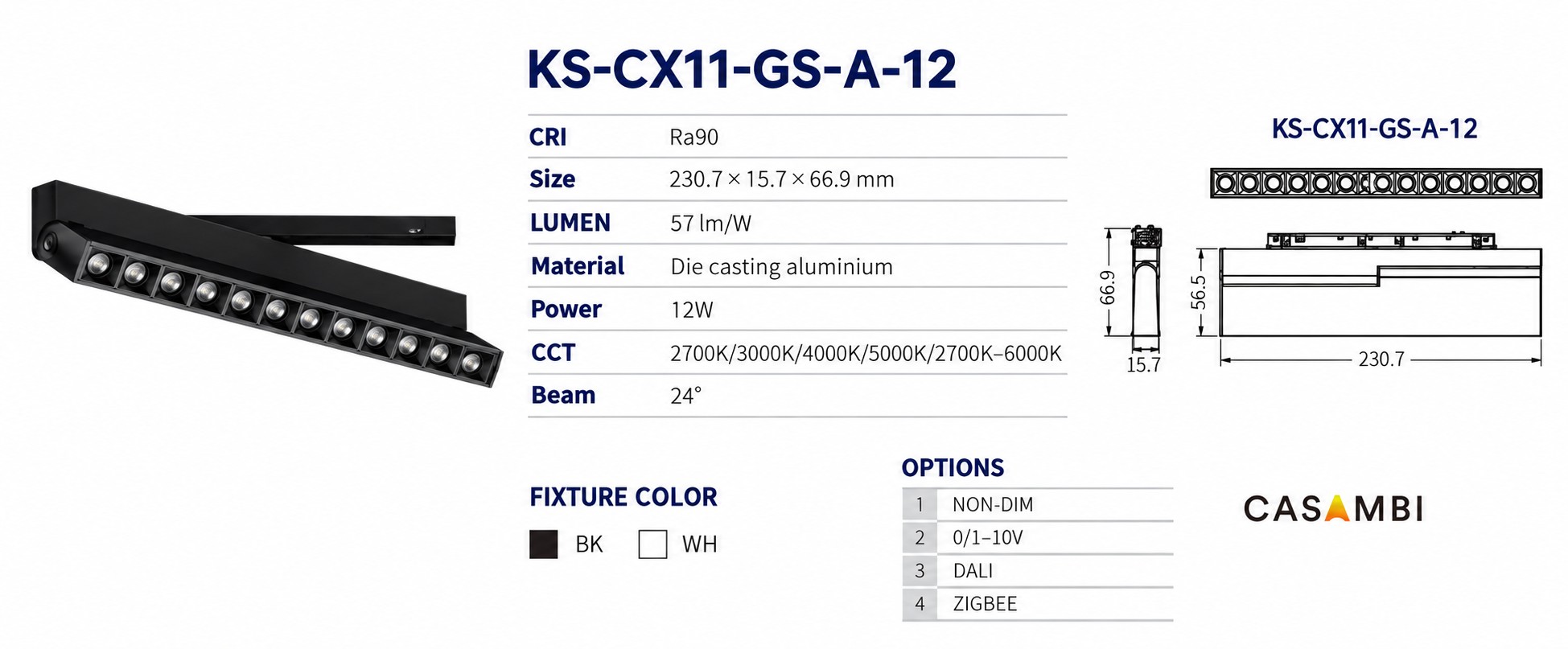 KONS Adjustable Grille Magnetic Track Light | 12W | 24° Beam KONS Adjustable Grille Magnetic Track Light | 12W | 24° Beam