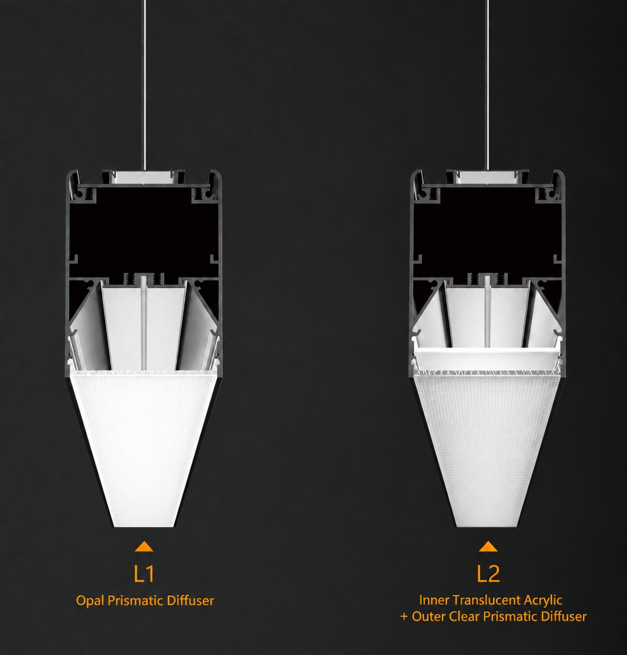 KONS KSKD906-L1 / L2 Custom Linear LED Pendant Light for Commercial Projects