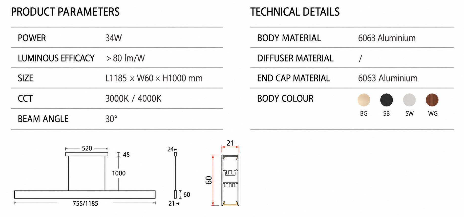 KONS KSKD7024 34W Linear LED Pendant Light with Hand-Wave Sensor KONS KSKD7024 34W Linear LED Pendant Light with Hand-Wave Sensor