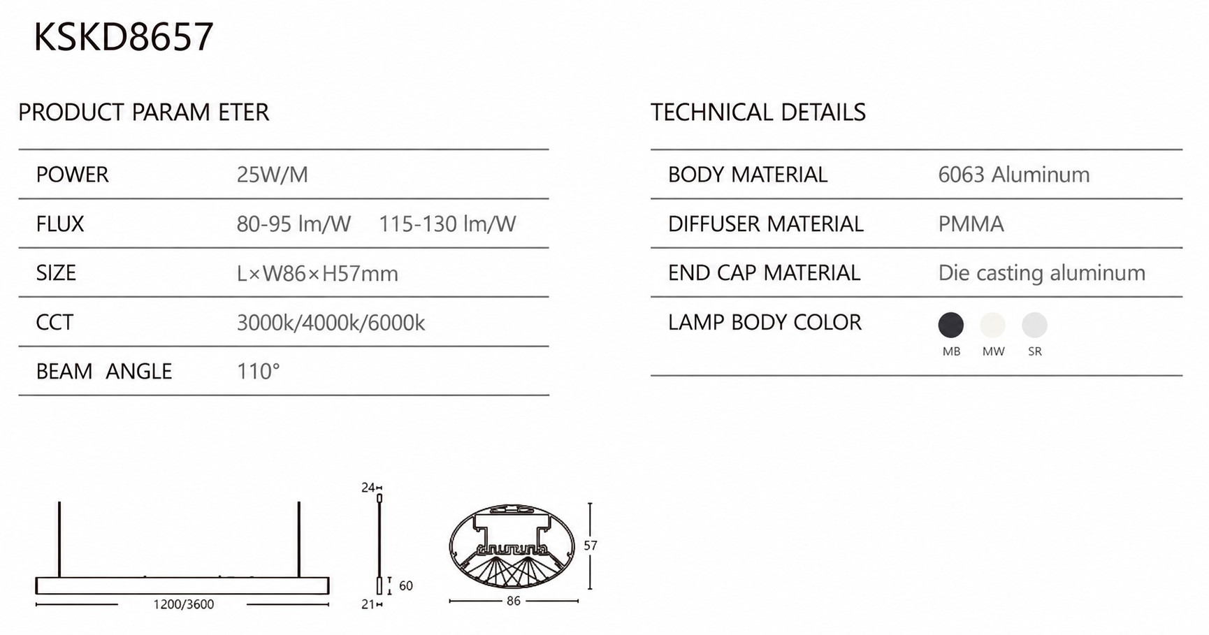 KONS KSKD8657 Suspended Linear LED Pendant Light KONS KSKD8657 Suspended Linear LED Pendant Light